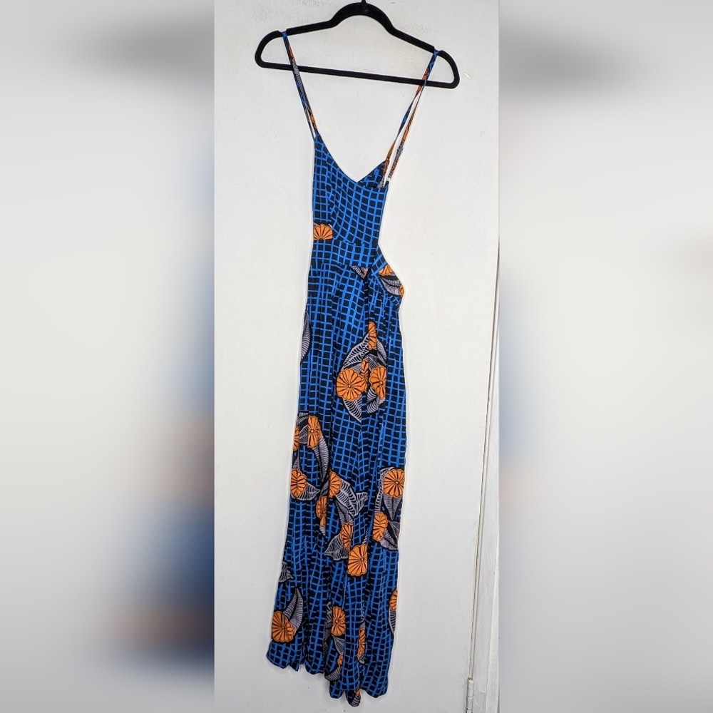 Anthropologie Blue Maxi Dress with Orange Floral Print